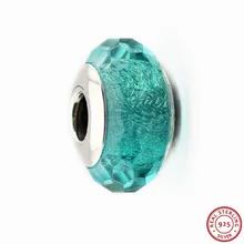 925 стерлингового серебра граненый Бирюзовый мерцающее муранское стекло Талисман из бусин ручной работы Fit PANDORA Подвески для женщин ювелирных изделий P5026D