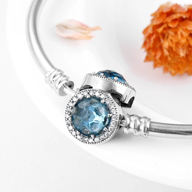 Популярный браслет из стерлингового серебра 925 пробы, изящная синяя циркониевая бусина, браслеты, браслет diy для модных ювелирных изделий, Женские аксессуары, модные