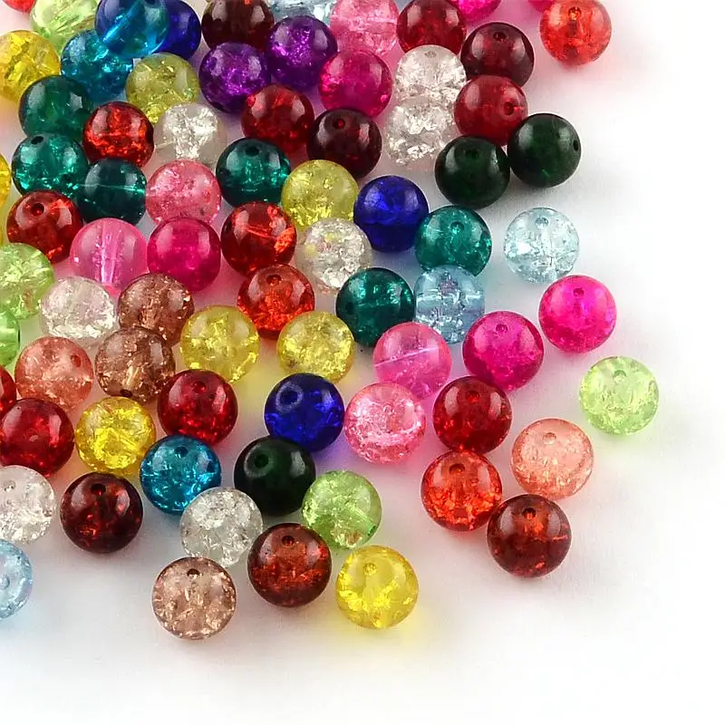 5Bags Mixed Color Round Transparent Crackle Glass Beads for Jewelry