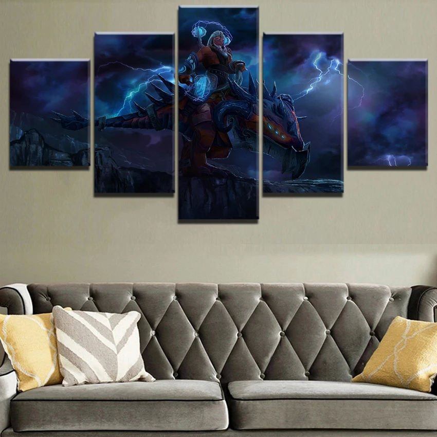 5 Panel DotA 2 Men Role and Beasts Picture Canvas Print Game Poster Modern Wall Art Painting Home D