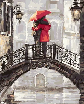 

Frameless painting by numbers paint by number for home decor PBN for living room 4050 couple on the bridge