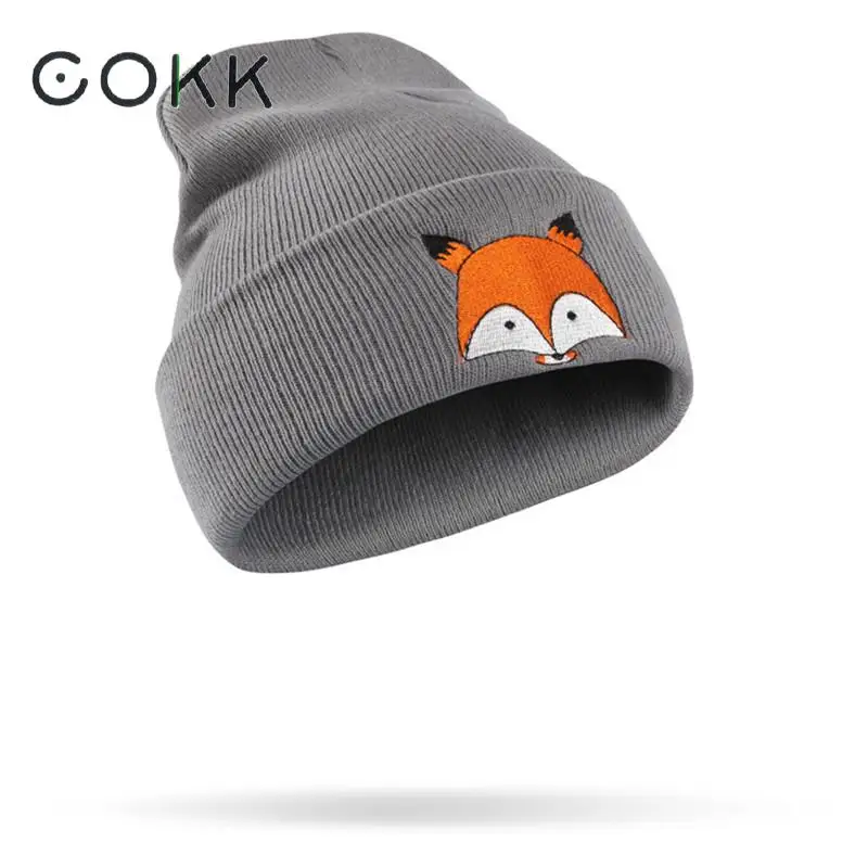 

COKK Winter Hat Women Fox Pattern Hat Men Skullies Beanies Unisex Warm Knitted Cap Winter Beanies Baggy Cap Hat Female Bone Male