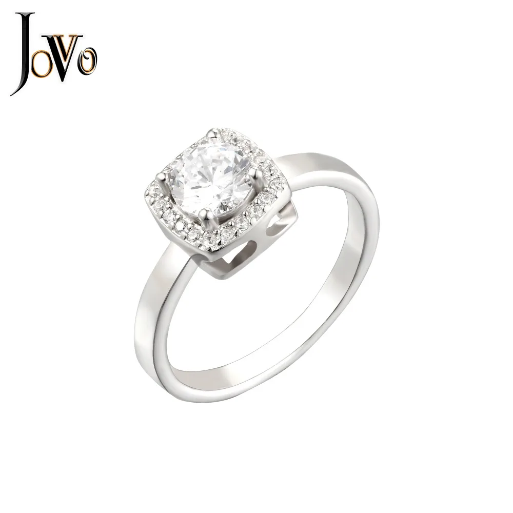 

JOVO 925 Sterling Silver Rings For Women Simple European One ring one Pandent Wedding Engagement Luxury Brand Jewelry Gift