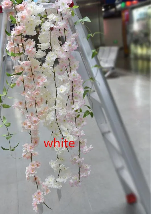 1 шт. ротанга высокого моделирования 1,8 м цветок вишни Искусственный ротанг свадебный цветок стены Свадебные украшения - Цвет: white