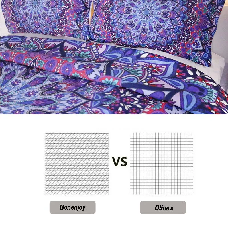 Bonenjoy набор пододеяльников для пуховых одеял в богемном стиле с наволочкой, чехол фиолетового цвета, Одноместный Комплект постельного белья с геометрическим рисунком мандала, постельное белье, пододеяльник, постельные принадлежности