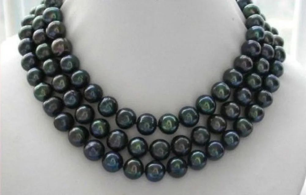 

Free shipping@@@@@ Free shipping Natural AAA 9-10mm black tahitian pearl necklace 48