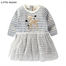 Little maven/Детские платья для девочек; коллекция года; новая осенняя одежда для маленьких девочек; хлопковое Полосатое фатиновое кружевное платье с ленточками; S0286