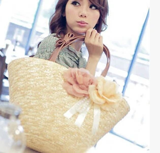 Японский 2 цветы ручная соломенная сумка модные пляжные сумки путешествия сумка