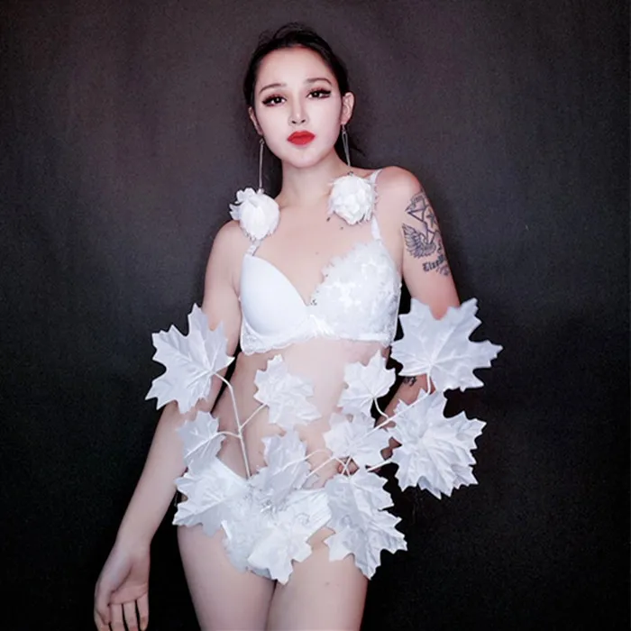 White Wing Bikini Model Show Sexy Bodysuit Women Nightclub Bar Costume Stage Party Singer Wear Female Leading Dancer Outfit DJ