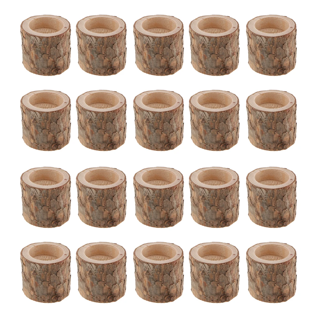 20Pcs Natural Wood Stump Tea Light Candle Holders Wooden Planter Flower Pot Rustic Wedding Party Home Decoration