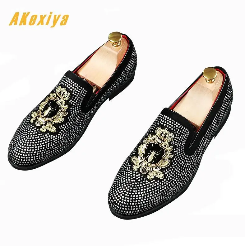 

2019 NEW Men's rhinestone embroidery Bees crown flats Dress gentleman Shoes Male Wedding Homecoming Evening Groom Prom shoes