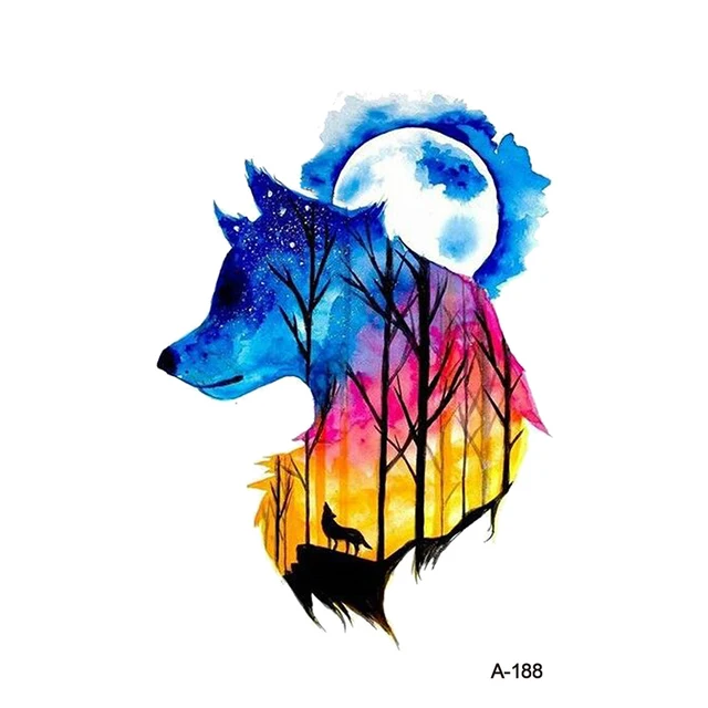 wyuen new design wolf forest night sky fake tattoo wyuen new design wolf forest night sky fake tattoo