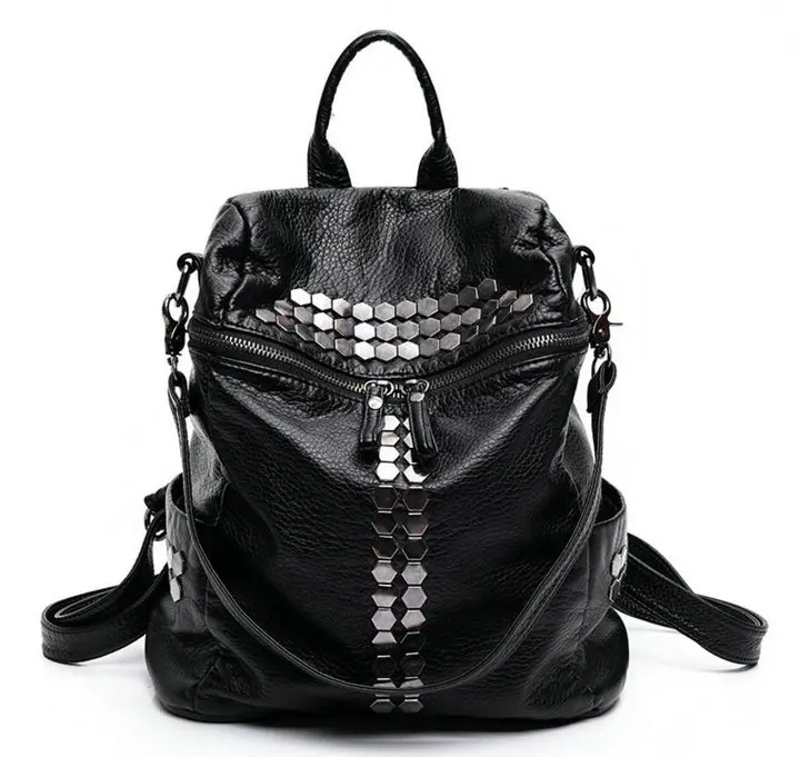 Rdywbu, высококачественный рюкзак со звездами, для мытья воды, из искусственной кожи, сумка для путешествий, для женщин, для отдыха, с заклепками, для девушек, большая емкость, на шпильке, школьный ранец, H104 - Цвет: Черный
