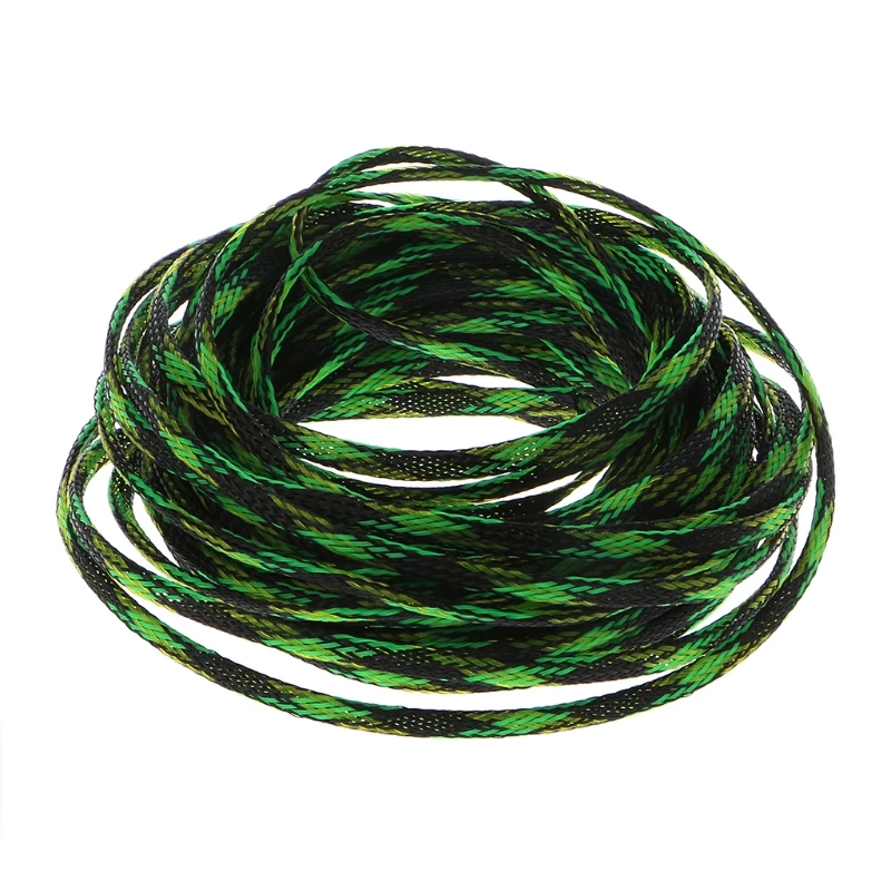 

5M 4-25mm Mesh Expandable PET Nylon Braided Cable Wire Protecting Sleeving Sheath Black+Yellow+Green
