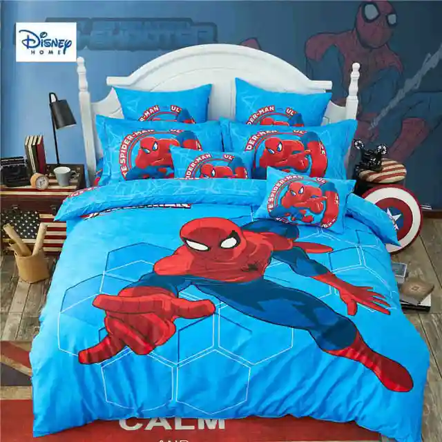 Disney 3d Spiderman Reactive Print Bedding Set Boy Blue Single Full