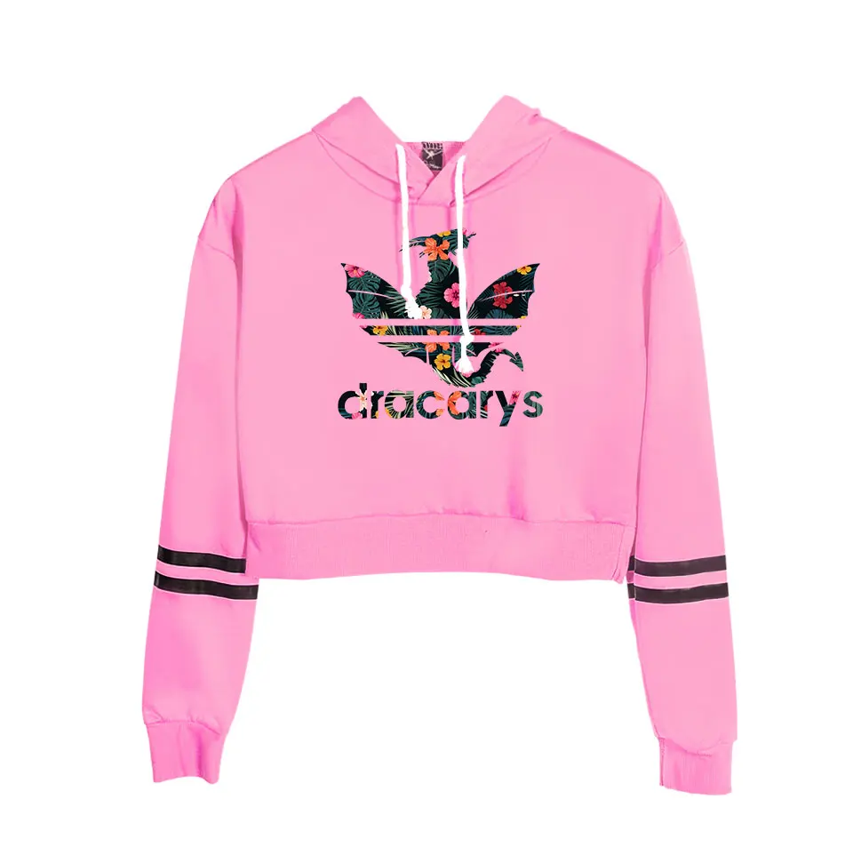 Kpop Dracarys Game Of Thrones Women's Autumn Crop Hoodies LongSleeve Hooded Sweatshirt Harajuku Female Hoodies Exposed Pullovers