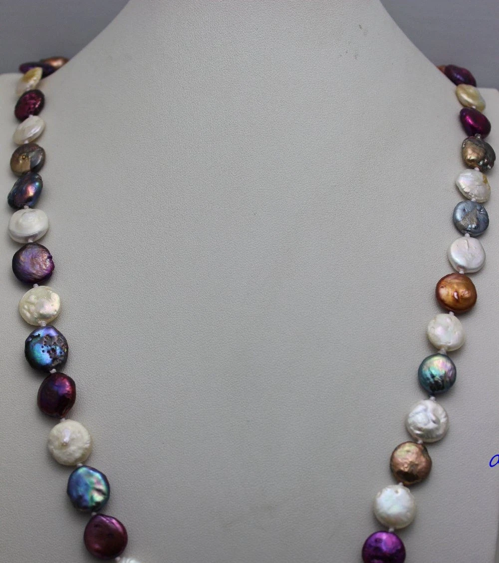

Free shipping@@@@@ Multi-color coin Freshwater pearl long Necklace 32INCH"handmade"No metal Beauty a