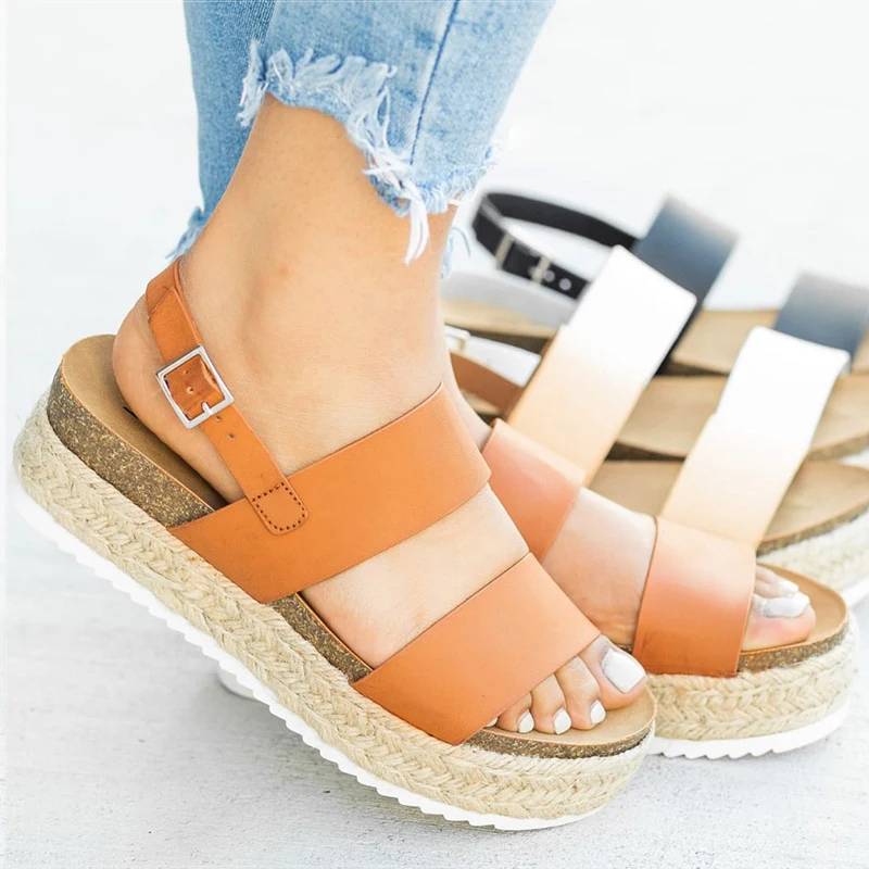 

Women Sandals 2019 New Platform Sandals with Wedges Shoes for Women Summer Chaussures Femme Leather Chunky Heels Sandalias Mujer