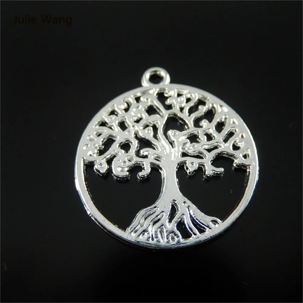 

Julie Wang 10 PC Mini Charms Alloy Bright Silver Plated Round Life Tree Jewelry Making Pendant Charm Suspension AU38924