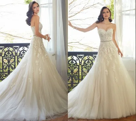 

Vestido De Novia Casamento 2015 New Custom Made Sweetheart Appliques A line Tulle Wedding Dresses Bridal Gown ZY4072