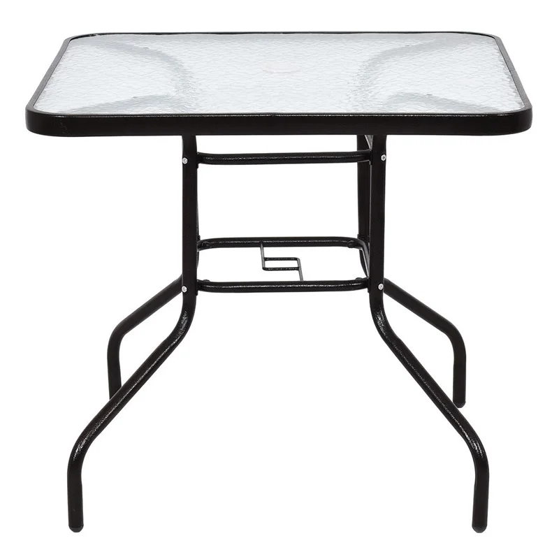 

High Quality Gorgeous Square Design Patio Square Camping Table Gorgeous Steel Frame Tempered Glass Outdoor Dining Table OP3211