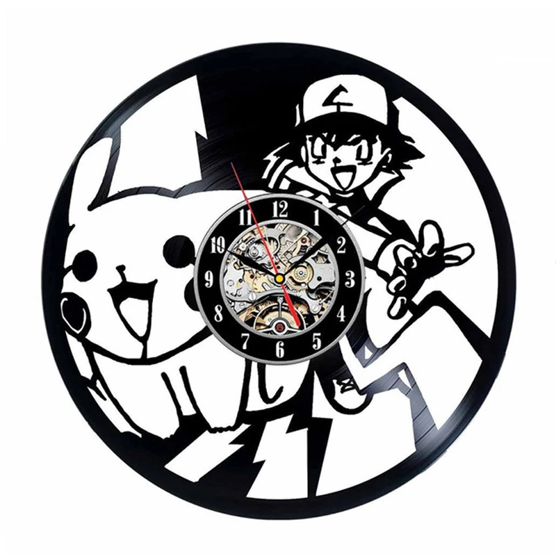 Покемон настенные часы современный дизайн декоративный детская комната с принтом Пикачу Винтаж винил часы-пластинка стены домашние декоративные часы