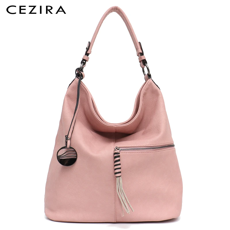 

CEZIRA Brand New Large Vegan Leather Hobo Ladies Shoulder Bags Female Zip Pocket Tote Casual Handbags Women Bags Messenger Bags