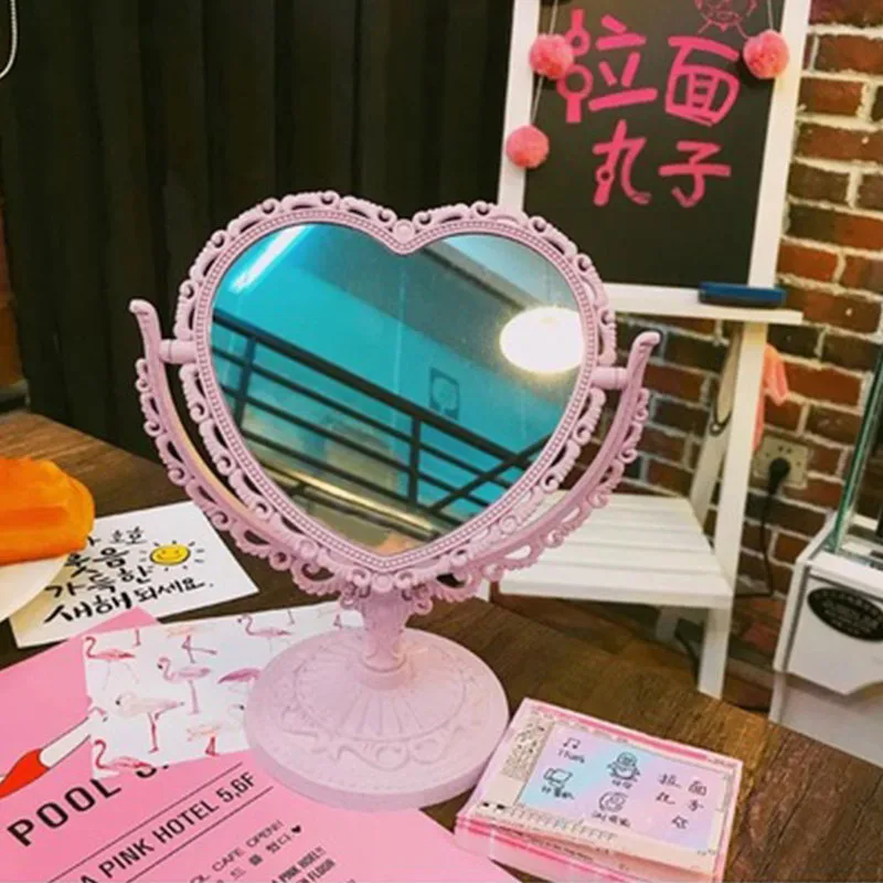 

Creative Court Wind Desktop Makeup Mirror Multifunction Cartoon Girl Cute Home Desktop Dream Heart Shape Rotating Makeup Mirror