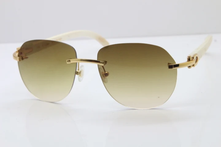 Cartier Rimless 8300729 White Buffalo Horn Sunglasses In Gold Brown Lens  (1)