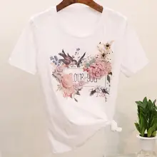Новинка года; летние женские футболки с короткими рукавами и трехмерным цветочным принтом с блестками и ласточкой