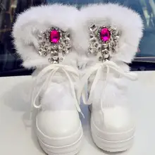 Женские зимние ботинки большой размер(40) на натуральном кроличьем меху Стразы бриллиант ручной работы мужские зимние ботинки на толстом каблуке с высоким берцем женская обувь теплые