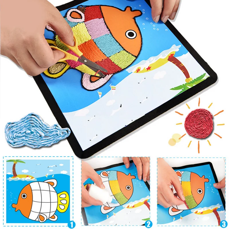 1 set childrens cute art painting collage making rope diy manual collage making