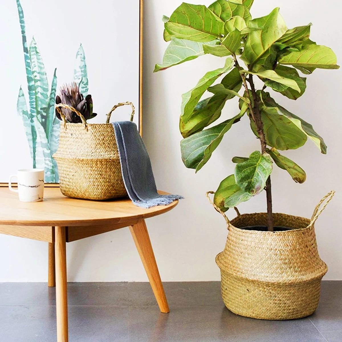 

S/M/L Household Foldable Natural Seaweed Woven Storage Pot Garden Flower Vase Hanging Basket Storage Basket Home Decor Planter