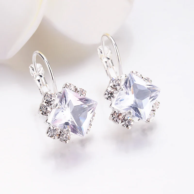 

Wedding Rhinestone Discounted Square High Quality Drop Earrings Crystal Romantic Girls Women 6Colors 2PCS/Pair Rhombus Alloy