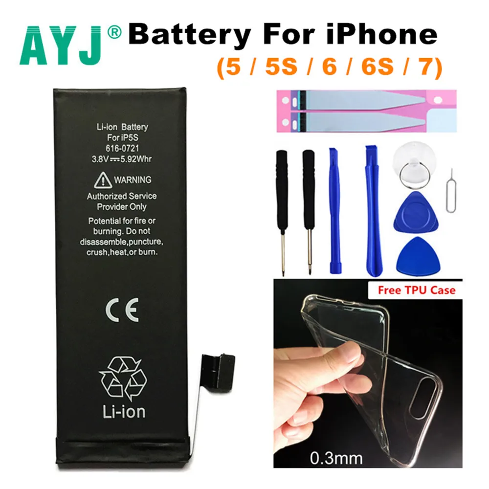 

1Piece Original AYJ Phone Battery For Apple iphone 6 6S 7 5s 5c 5 Bateria Real Capacity replacement batteries 0 cycle with Tool