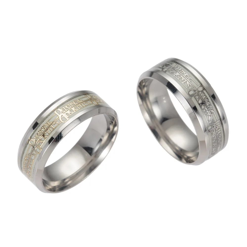 Cexbby Rings For Men Silver Stainless Steel Silver Plated Glitter on The Dark Ring Dota 2 Game Anime Men Glamor Party Jewelry