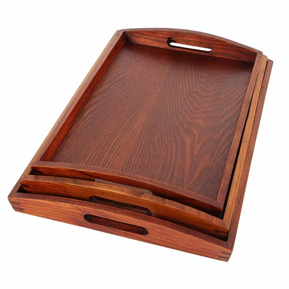 

Rectangle Wooden Breakfast Food Dinner Dessert Tea Tray Plate Storage Organizer Served tray Kitchen Tools