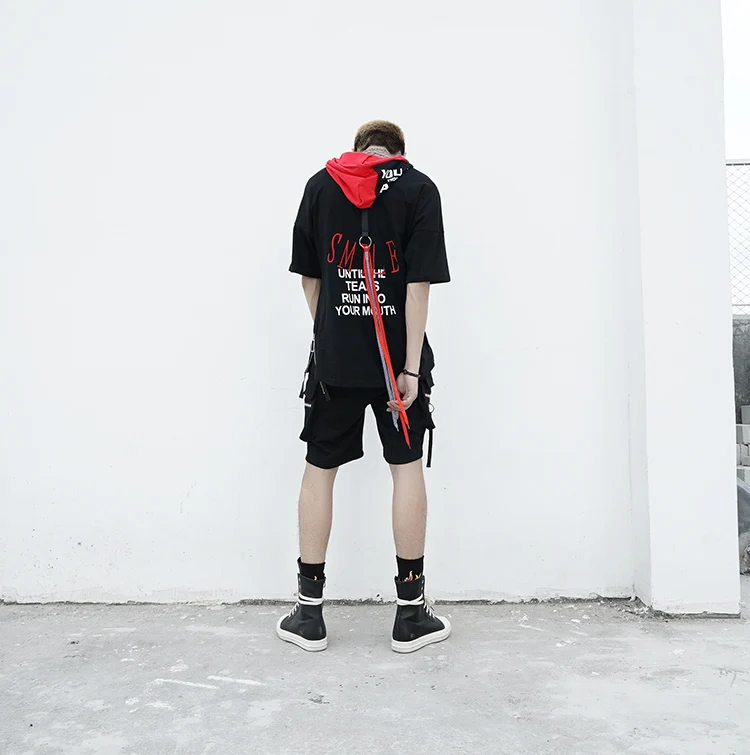 Мужская Осенняя панк-рок футболка с длинным рукавом хип-хоп с капюшоном футболки wo мужские парные harajuku уличная ленты в стиле хипстер и Свэг одежда