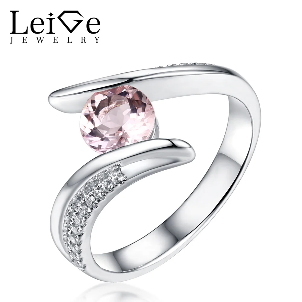 Leige Jewelry Round Cut Bezel Setting Natural Ring Pink