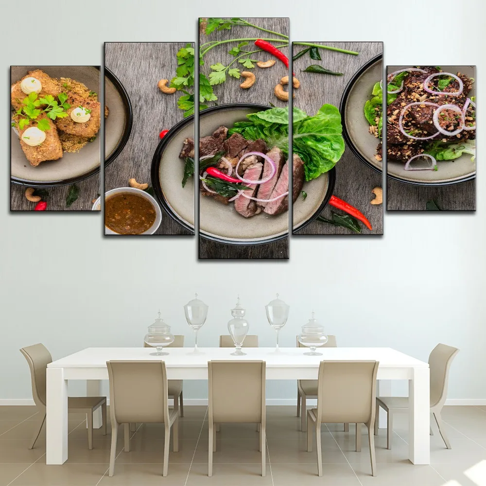 5 Pieces Canvas Painting Spicy Ingredients And Steak Type Posters Modern A Dessert Shop or Restaurant Decorative Wall Artwork | Дом и сад