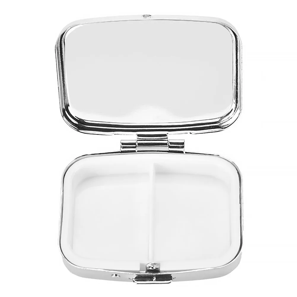 

2 Grid Candy Box Gift Box Silver Container Medicine Organizer Mini Storage Portable Square Metal Travel