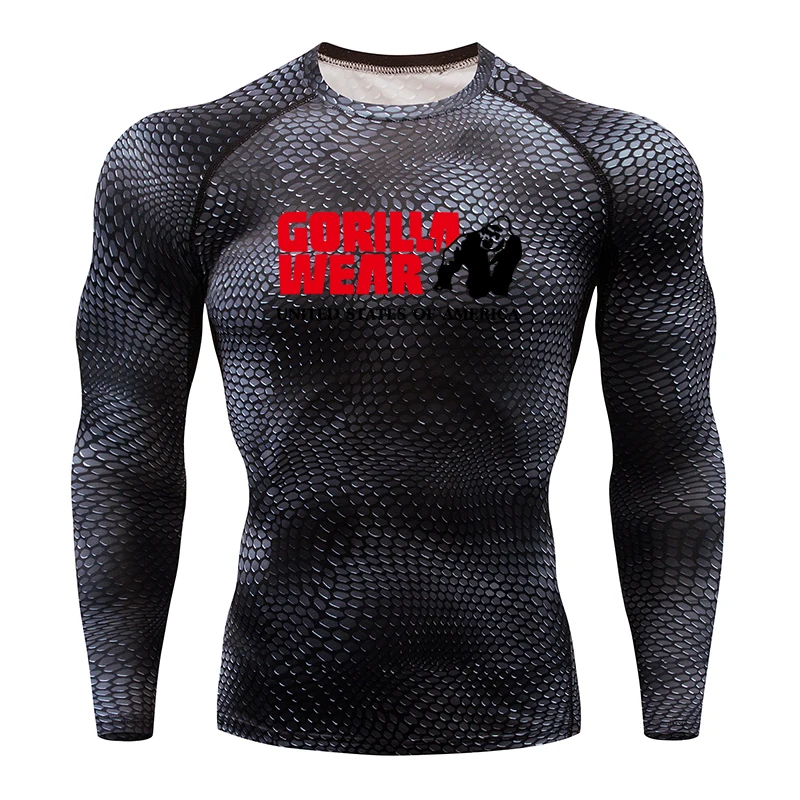 

New compression shirt men's 3D printing gorilla T-shirt long-sleeved fitness men's quick-drying shirt MMA gym tight-fitting T-sh