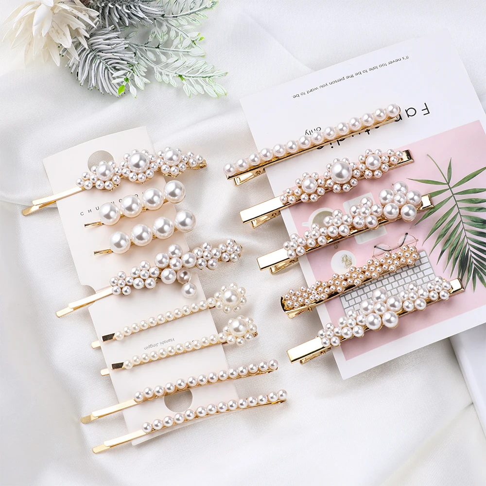 

1Pc/1 Pair Elegant Fashion Korea Pearl Crystal Hair Clips Flower Hairpins Vintage Long Barrettes Metal Hairgrip Hair Accessories
