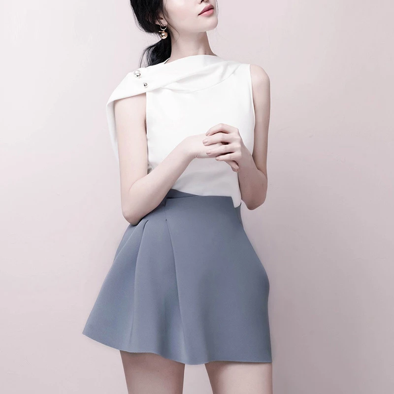 

Women Clothes 2019 Summer Office Lady Runway 2 Piece Set Women Sexy Sleeveless White Tops + High Waist Mini Work Skirts Set