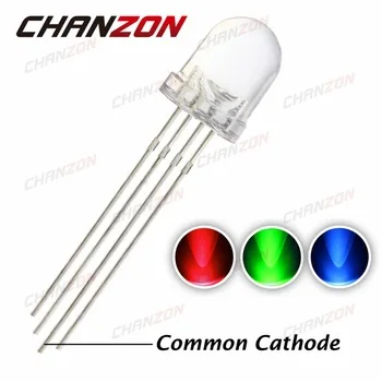 50pcs 8mm LED Diode RGB (Red Green Blue) Common Cathode Tricolor Water Clear Round 8 mm Light Emitting Diode LED Lamp Bulb