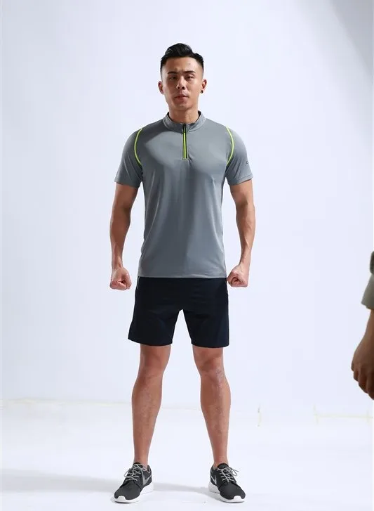 HOWE AO Спортивная футболка мужская гимнастическая футболка с коротким рукавом мужская на молнии с воротником индивидуальная футболка для бега Мужской Топ