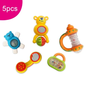 

Baby Toys Plastic Hand Jingle Shaking Bell Cartoon Hand Shake Bell Ring 5PCS Baby Rattles Toys Newborn 0-12 Months Teether Toys