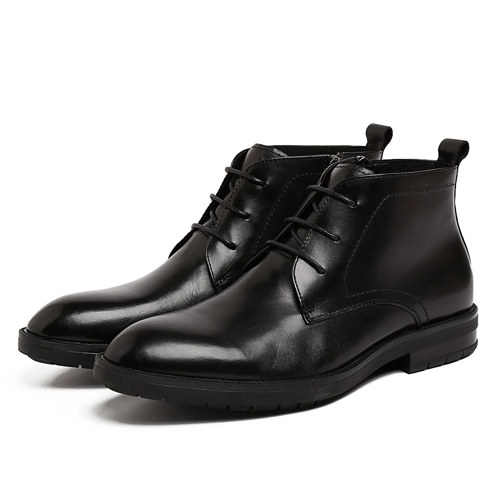 

Fashion designer brown tan / black dress boots mens ankle boots genuine leather boots winter mens office shoes