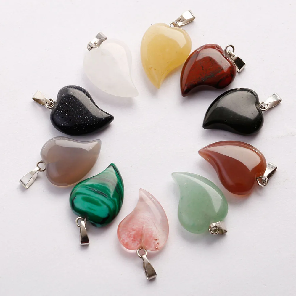Necklace Pendant Natural Small Heart Crystal Stone pendants for jewelry making charms mixed necklace accessories 50pcs/lot - Окраска металла: mix Color