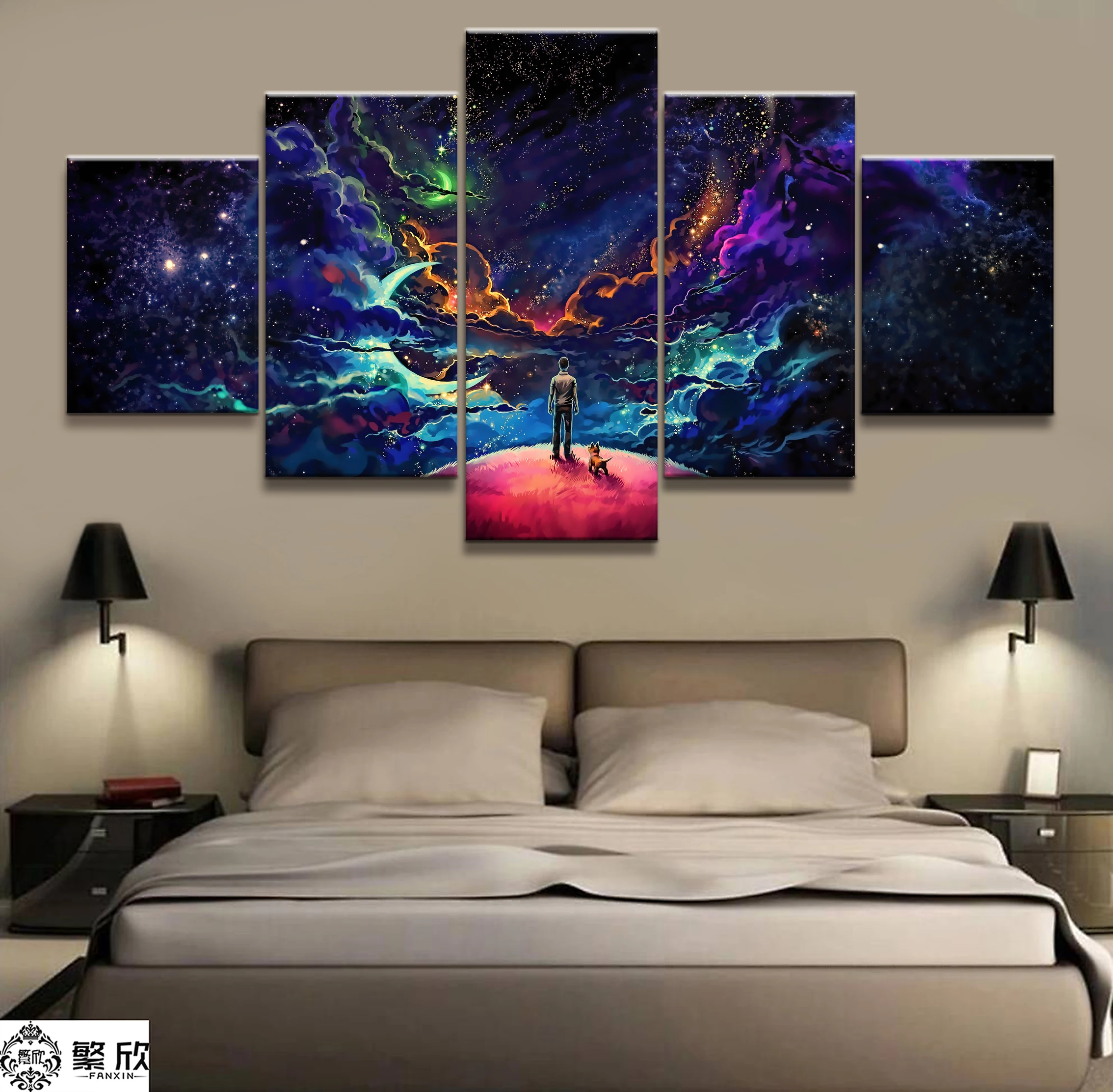 

Hot Sales Without Frame 5 Panels Picture Vast Starry Sky Bright Starry Sky Poster Artwork Wall Art Canvas Painting Wholesale